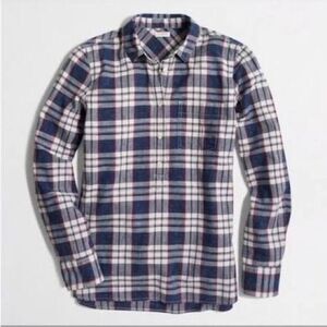 J Crew Womens Homespun Boy Fit Popover Long Sleeve Partial Button Down Shirt S #